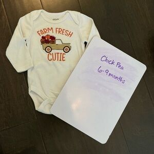 Chick Pea White Farm Fresh Cutie Long Sleeve Onesie